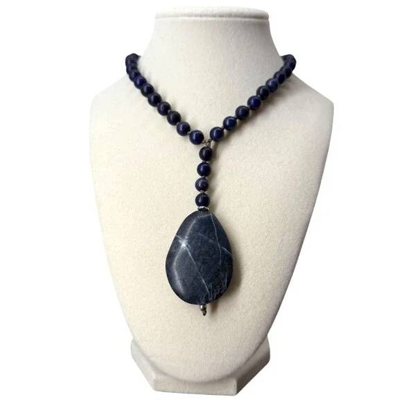 J. Jill Beaded Necklace Y Strand Blue Teardrop Lapis Pendant Cord Adjustable NWT - Picture 2 of 10